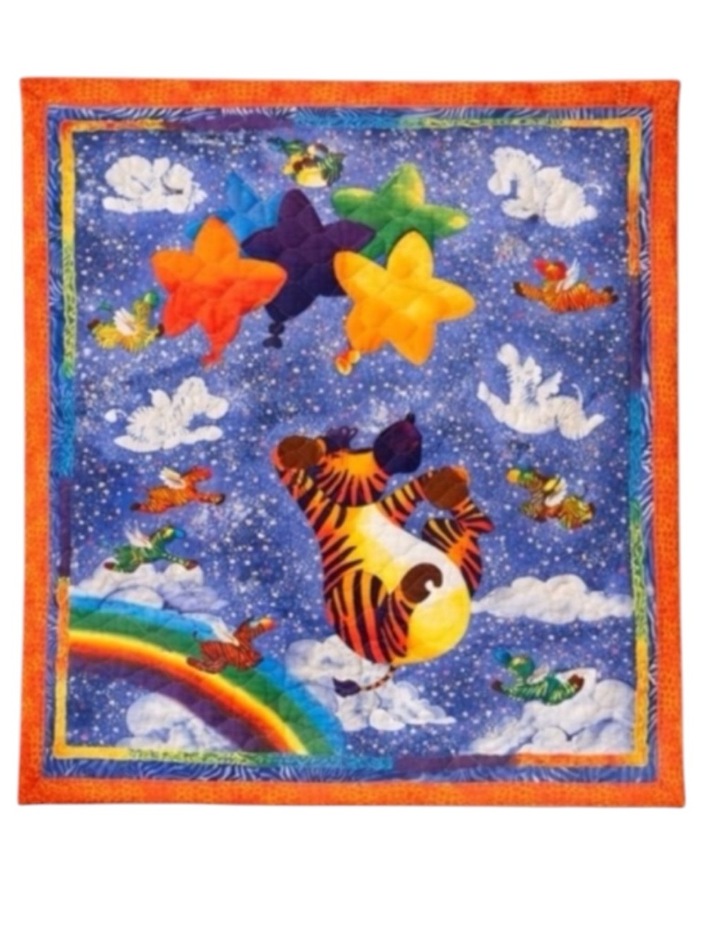 Handmade Rainbow Animal Baby Quilt Nursery Decor Lap Blanket 35x41